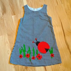 Goodlad Gingham Black & White Dress w/ Ladybug and Flower Appliques Girls Size 4